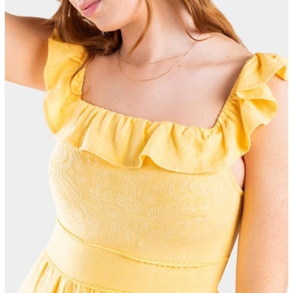 Sunflower yellow Embroidered boho Mini dress summer linen new with tags - Picture 13 of 13